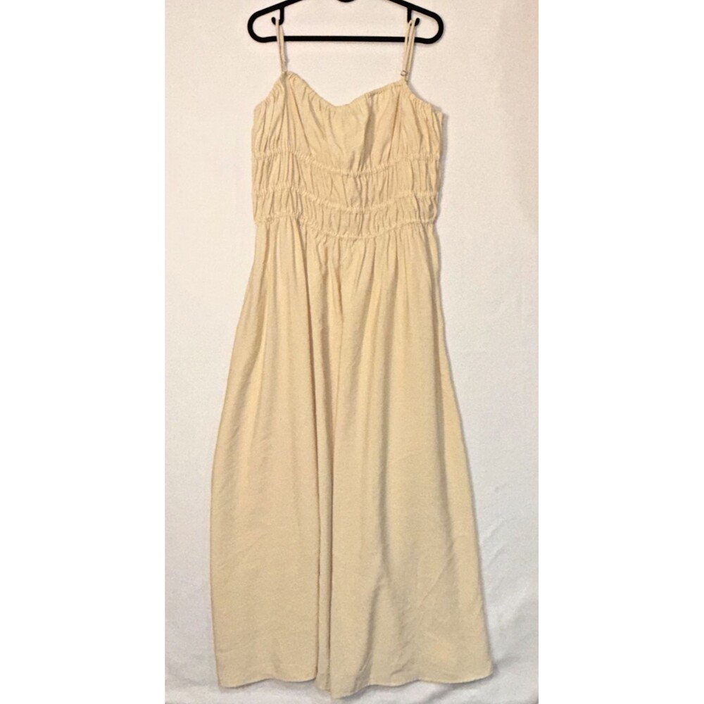 Zara Butter Yellow Maxi Dress Smocked Bodice XL Flowy Beachy Cottagecore Trendy